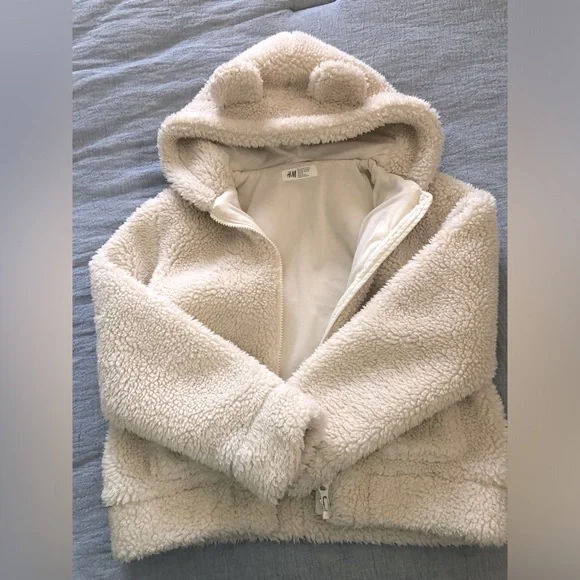 H&M Jackets Coats Hm Cream Puffer Sherpa Jacket With Hood